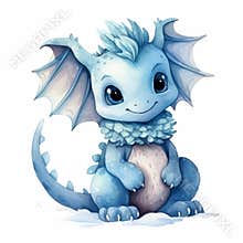 Little cute cartoon dragon with wings and a tail. Funny fantasy character