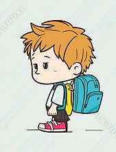 boy backpack walking to school cartoon style, walking, international students day concept