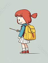 happy cute girl backpack walking to school cartoon style, walking, international students day concept