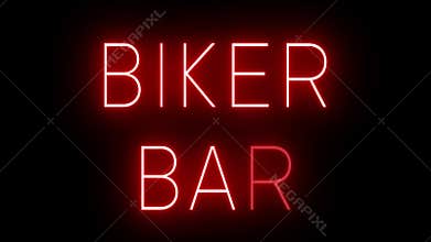 Red flickering and blinking animated neon sign for BIKER BAR
