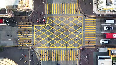 Car traffic transport on road, pedestrian people walk cross zebra crossing, crossroad junction in Hong Kong