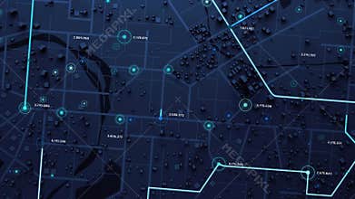 3D Rendering Top view City map with navigator line and destination GPS Technology transportation