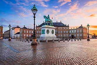 Copenhagen, Denmark. Morning sunrise light in Amalienborg Square
