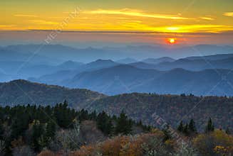 Blue Ridge Parkway Autumn Sunset over Appalachian Mountains