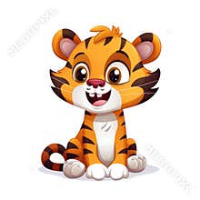 Adorable Cartoon Tiger Cub Illustration for Children\'s Book and Educational Material, AI Generated