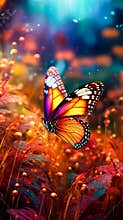 Butterfly realistic photography magic lights color,