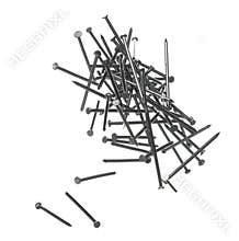 Long Nail fly floating in mid air. Many group new long nails metal fall as construction tools. Abstract long nails explode unbox.