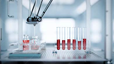 Lab grown beef in test tubes: Conceptual in-vitro meat production with pick and place robot - timelapse video
