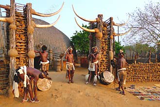 Zulu worriers in Shakaland Zulu Village, South Africa