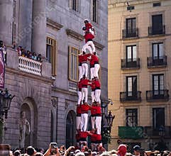 A castell - Catalan castle, or human tower - in front of city hall in Barcelona, Spain