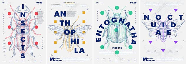 Modern insects posters vector set