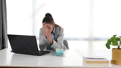 Frustrated annoyed woman confused by computer problem, annoyed businesswoman feels indignant about laptop crash, bad news online o