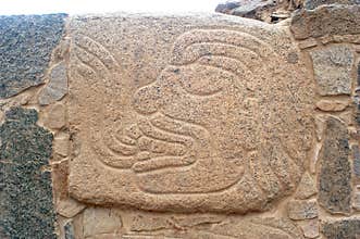 Relief representing warriors, perpetrators of the sacrifices at archaeological complex Sechin near Casma