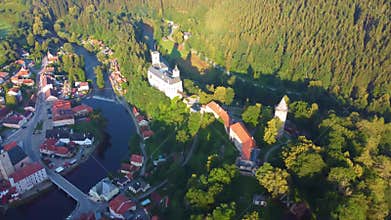 Rozmberk Castle and Vltava River from above