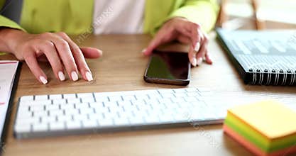 Businesswoman waiting for phone call and tapping her fingers on table closeup 4k movie slow motion
