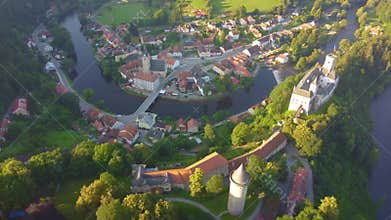 Rozmberk Castle and Vltava River from above