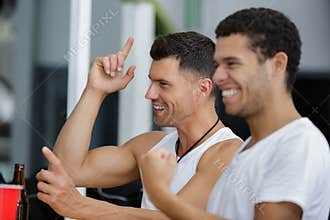 sexy fitness men celebrating results