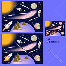 find 10 differences in the fun cosmos rebus for children up to 6 years old