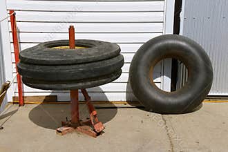Repairing a tractor tire with an inner tube