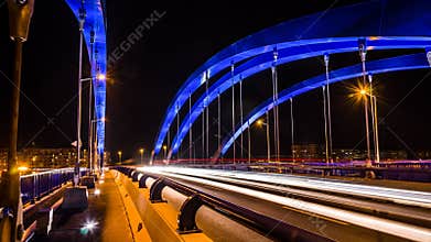 Mihai Bravu flyover bridge with long exposure at night in Bucharest, Romania