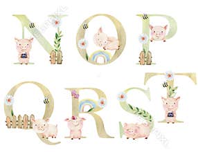 Watercolor animals letters.