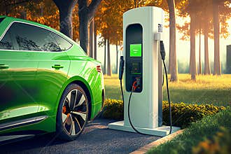 EV charging station for electric car in concept green energy Created with Generative AI technology