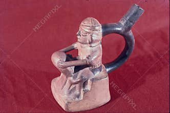 Moche culture ceramic- huacos- of peru in the shape of a phallus.museo larco herrera lima peru