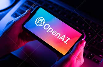Illustrative editorial of OpenAI logo on smartphone screen, POLTAVA, UKRAINE - 12 February 2023