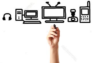 Hand drawing different electronics with marker