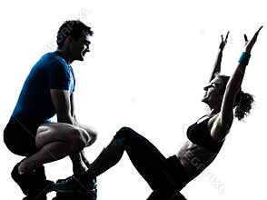 Man woman exercising abdominal workout fitness