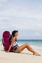 Backpacker on beach