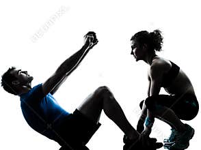 Man woman exercising abdominal workout fitness