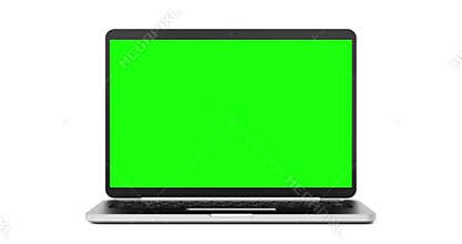 4k Resolution Video: Modern Laptop Mockup Opening Lid with Blank Green Screen on a white background with Alpha Matte