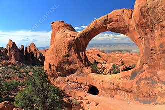 Double O Arch in Desert Landscape, Arches National Park, Utah