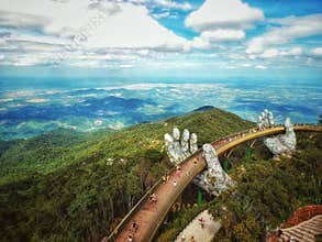 High angle shot of a Golden Bridge, Ba Na Hills, Da Nang, Vietnam