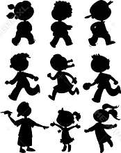 Nine kids - black icon set