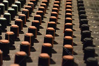 Audio Mixer close up of buttons and knobs