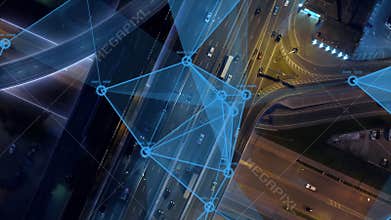 Self-driving cars at a busy highway. Artificial Intelligence concept