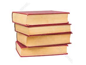 Stack of old books with red covers