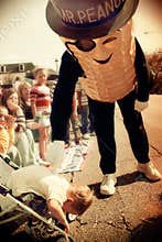 Mr. Peanut and a scared toddler