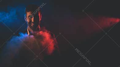 4k slowmotion video of mysterious man on dark background