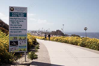 Coastal Rail Trail sign in Cardiff-by-the-sea, San Diego, California, April 19, 2023