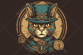 Steampunk dog vintage vector illustration for tshirt