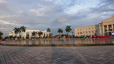 Bacolod, Philippines circa 2018 - Hyperlapse sunset moment of the Government Center and fountain area
