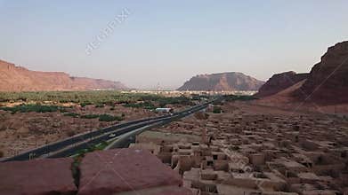 Al Ula, Saudi Arabia - circa 2018: Cars sped up in Al Ula town, Saudi Arabia in Hyperlapse camera shot