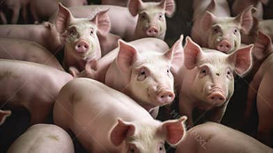 Pink Pigs in Open Barn at the Farm