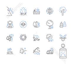 Lake fishing line icons collection. Trolling, Jigging, Bobber, Fly-fishing, Spinner, Bass, Trout vector and linear