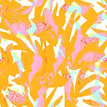 Floral picturesque seamless pattern with orange paints texture.