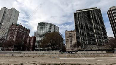 The View Across Oak Street Beach Towards the Chicago Waterfront