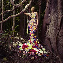 Beautiful lady in dress of flowers
